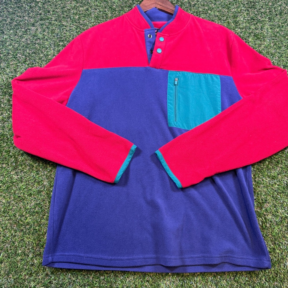 Charleston Threads Mens Large Colorblock Fleece Pullover Snap Neck Red Purple